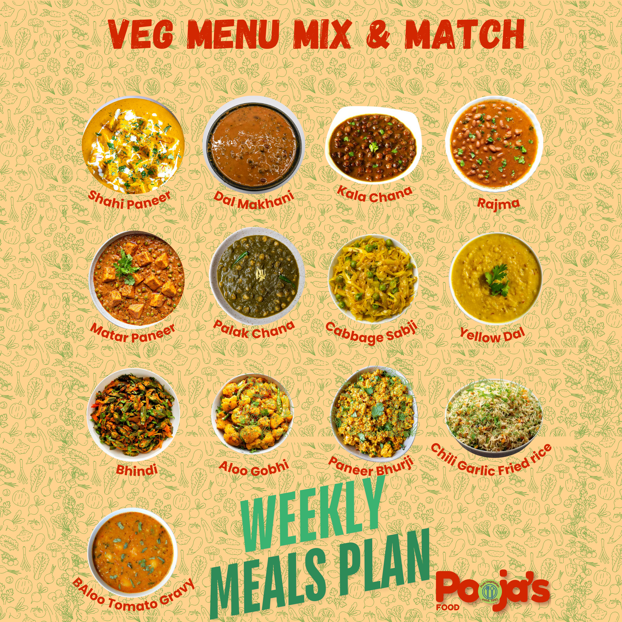 VEG MENU MIX & MATCH 7 MEALS PLAN – Pooja Foods